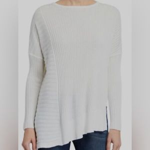 White Asymmetrical Ribbed Sweater Top